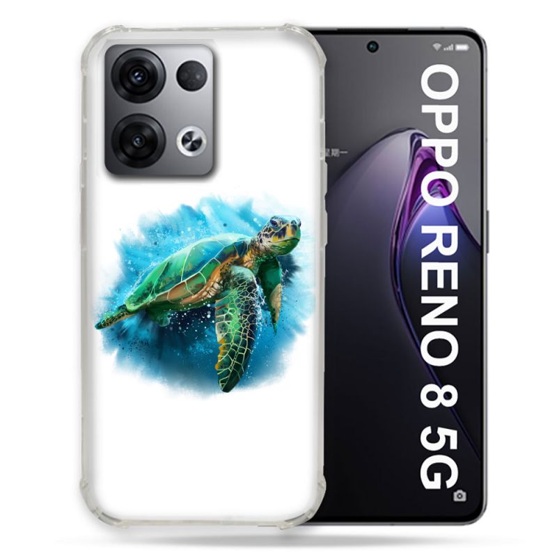 Coque Renforcée Pour Oppo Reno 8 5G Animal Tortue Blanche multicolore