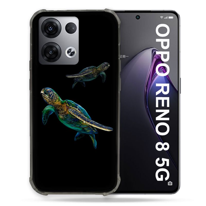 Coque Renforcée Pour Oppo Reno 8 5G Animal Tortue Noire multicolore