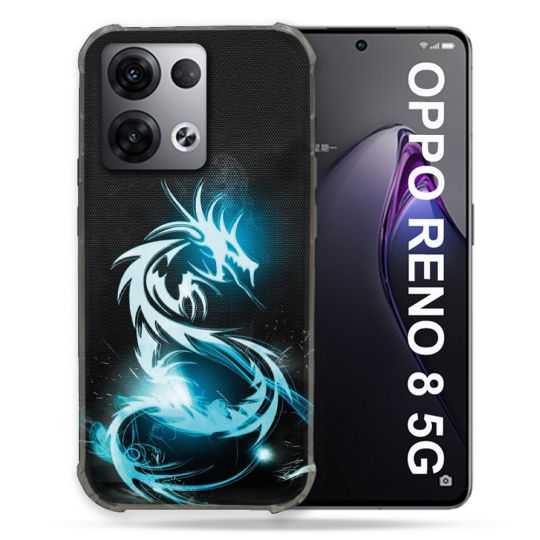 Coque Renforcée Pour Oppo Reno 8 5G Fantastique Dragon Bleu