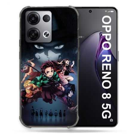 Coque Renforcée Pour Oppo Reno 8 5G Manga Demon Slayer Noir
