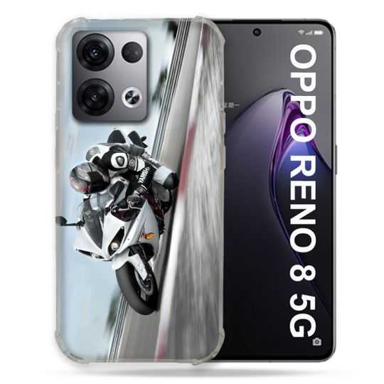 Coque Renforcée Pour Oppo Reno 8 5G Moto Course GP Blanche