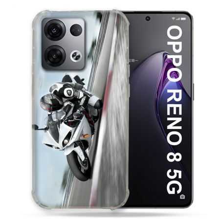 Coque Renforcée Pour Oppo Reno 8 5G Moto Course GP Blanche