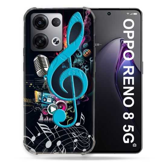 Coque Renforcée Pour Oppo Reno 8 5G Musique Cle Sol Bleu