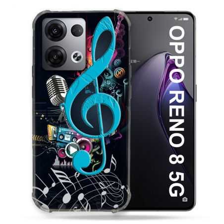 Coque Renforcée Pour Oppo Reno 8 5G Musique Cle Sol Bleu