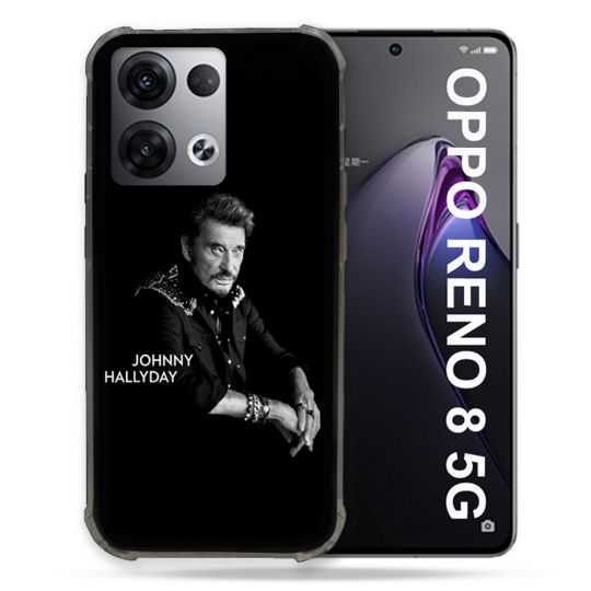 Coque Renforcée Pour Oppo Reno 8 5G Musique Johnny Hallyday Noir