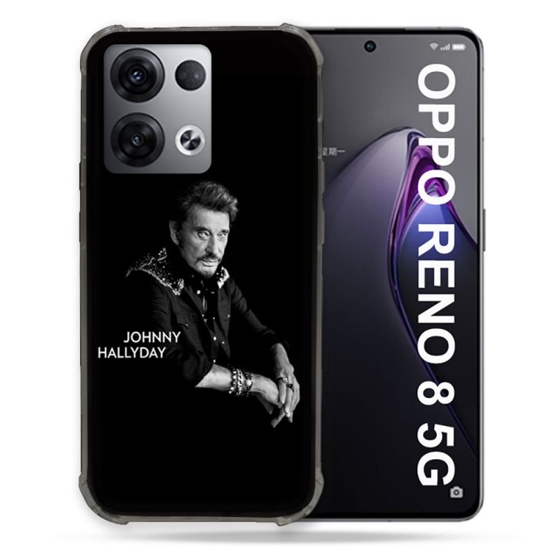 Coque Renforcée Pour Oppo Reno 8 5G Musique Johnny Hallyday Noir