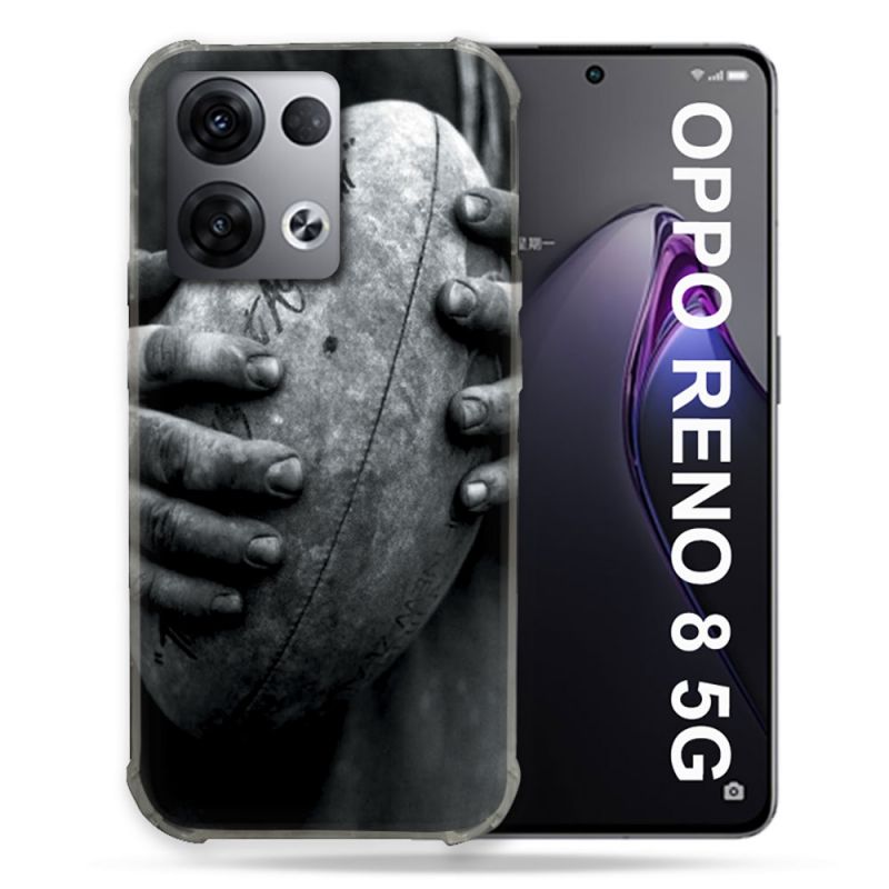 Coque Renforcée Pour Oppo Reno 8 5G Sport Rugby Ballon Vintage
