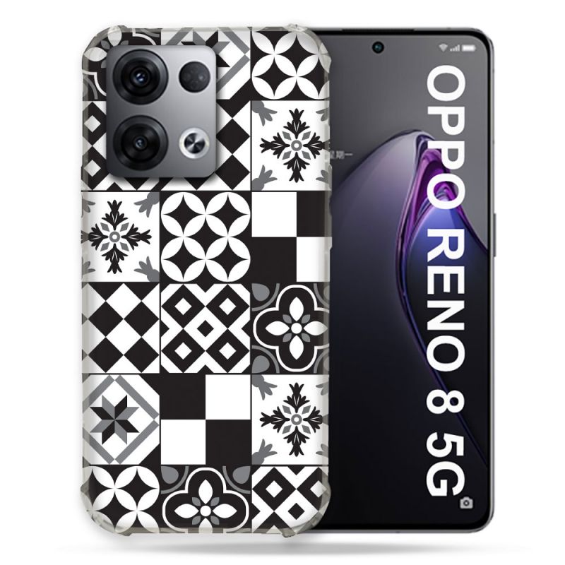 Coque Renforcée Pour Oppo Reno 8 5G Texture Carreau Ciment Noir