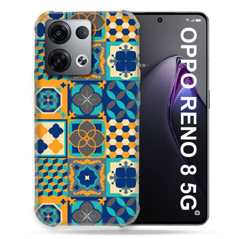 Coque Renforcée Pour Oppo Reno 8 5G Texture Carreau Ciment Orange