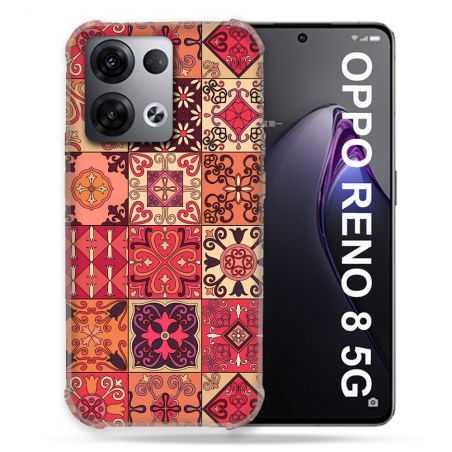 Coque Renforcée Pour Oppo Reno 8 5G Texture Carreau Ciment Rouge