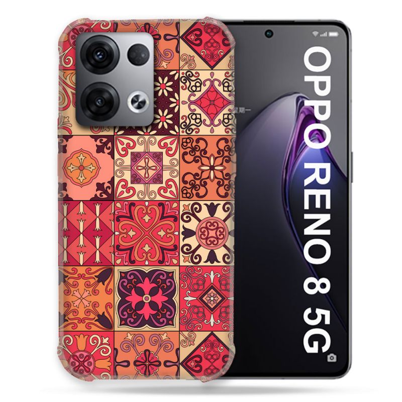 Coque Renforcée Pour Oppo Reno 8 5G Texture Carreau Ciment Rouge
