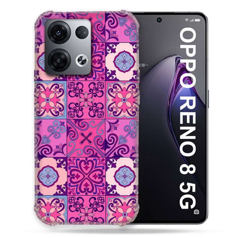Coque Renforcée Pour Oppo Reno 8 5G Texture Carreau Ciment Violet