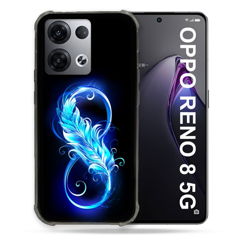 Coque Renforcée Pour Oppo Reno 8 5G Texture Plume Infini Bleu