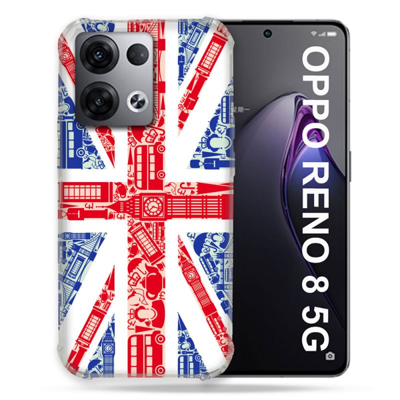 Coque Renforcée Pour Oppo Reno 8 5G Voyage Angleterre Blanc