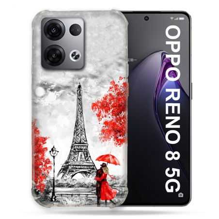 Coque Renforcée Pour Oppo Reno 8 5G Voyage France Paris Rouge