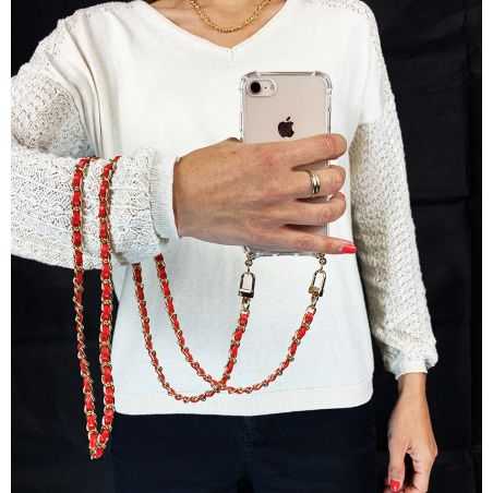 Coque Renforcée Transparente Pour Oppo Reno 8 5G avec Lanière / Bandoulière / Cordon Chaine suspendue Rouge