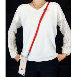 Coque Renforcée Transparente Pour Oppo Reno 8 5G avec Lanière / Bandoulière / Cordon Cuir 2 Rouge