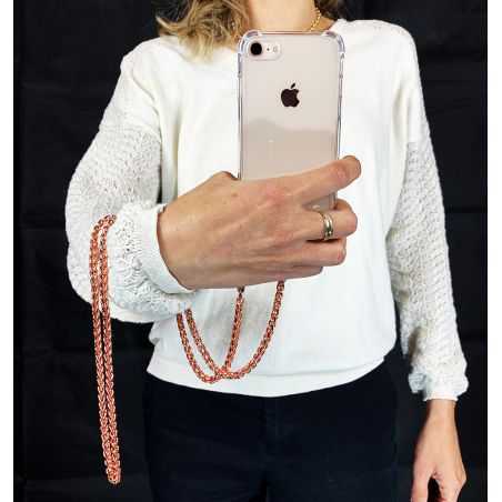 Coque Renforcée Transparente Pour Oppo Reno 8 5G avec Lanière / Bandoulière / Cordon Metal Maille Serpent Rose