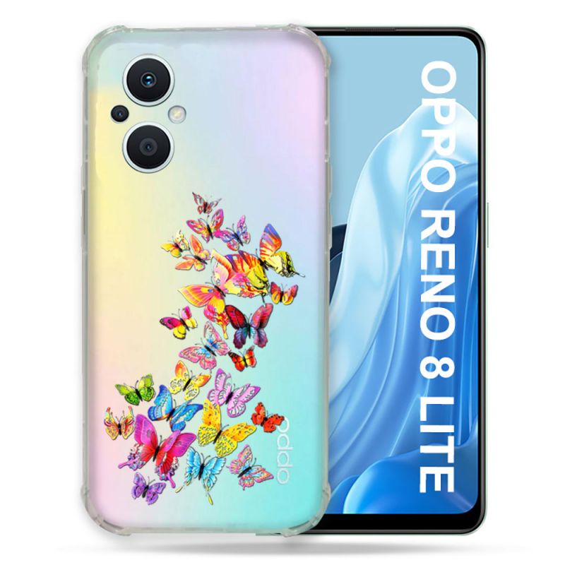 Coque Renforcée Transparente Pour Oppo Reno 8 5G Papillon Multicolore