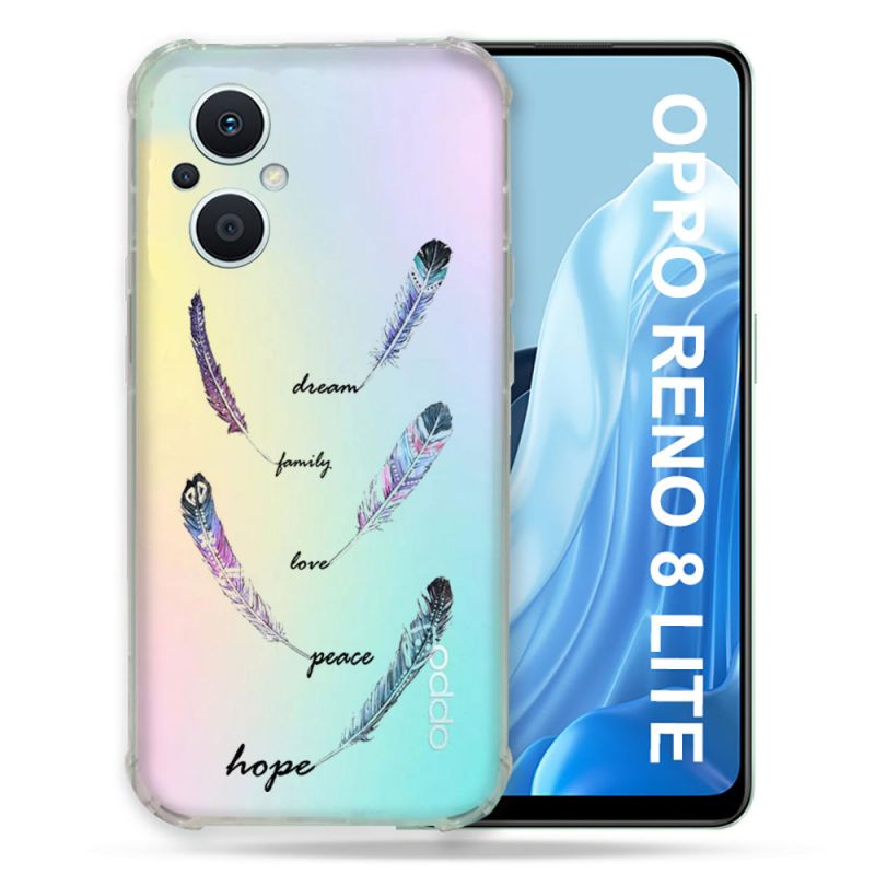Coque Renforcée Transparente Pour Oppo Reno 8 5G Plume Couleur