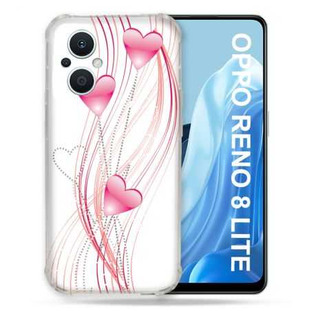 Coque Renforcée Pour Oppo Reno 8 Lite 5G Amour Coeur Rose Montant sur Blanc