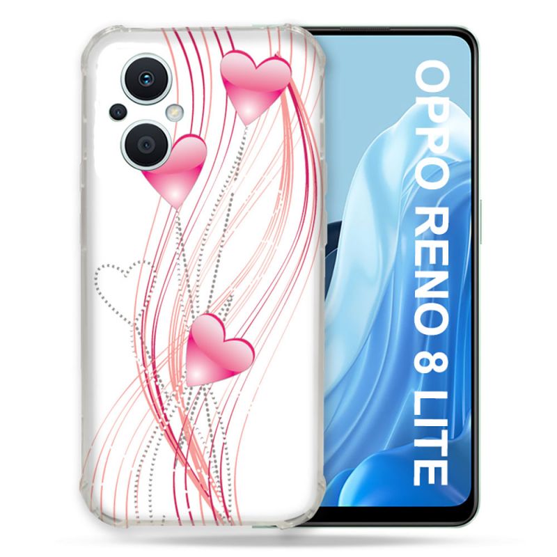 Coque Renforcée Pour Oppo Reno 8 Lite 5G Amour Coeur Rose Montant sur Blanc
