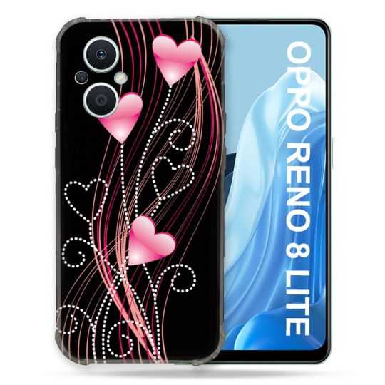 Coque Renforcée Pour Oppo Reno 8 Lite 5G Amour Coeur Rose Montant sur Noir