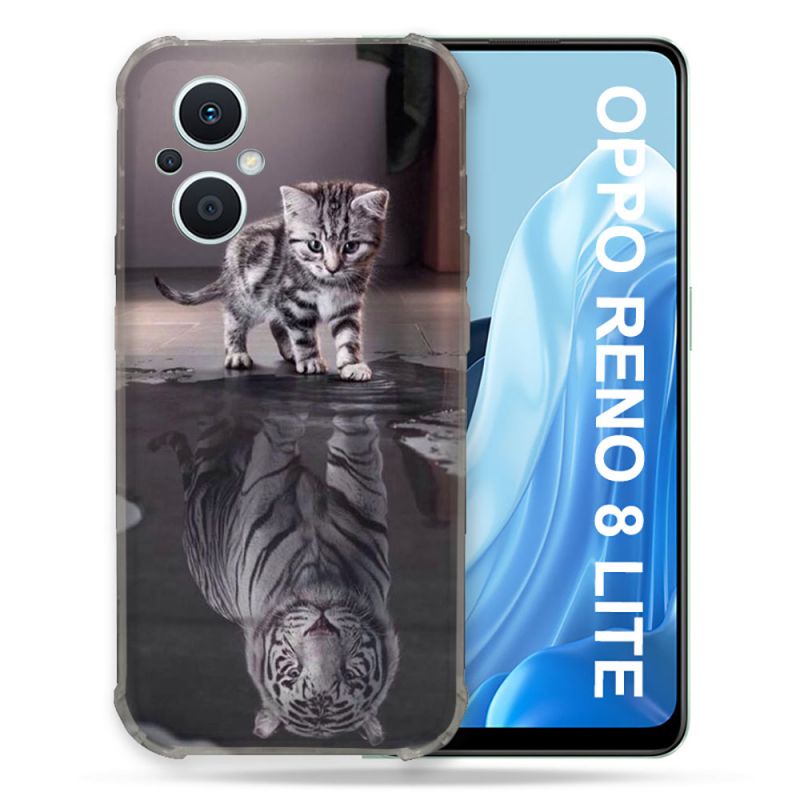 Coque Renforcée Pour Oppo Reno 8 Lite 5G Animal Chat Reflet