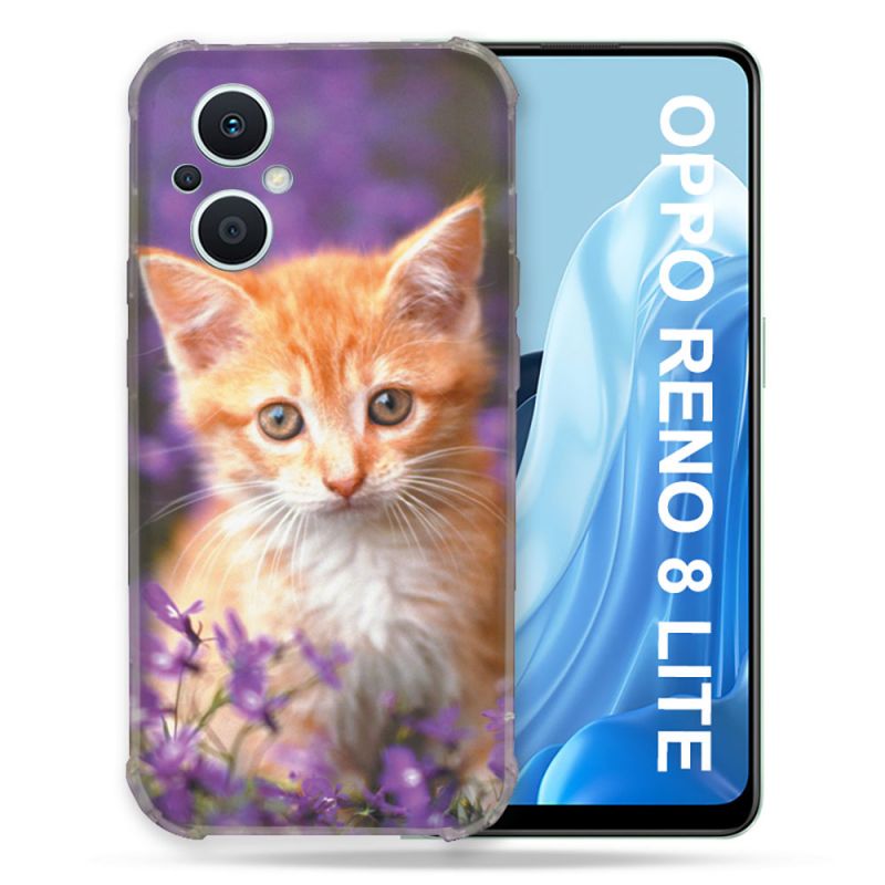 Coque Renforcée Pour Oppo Reno 8 Lite 5G Animal Chat Violet
