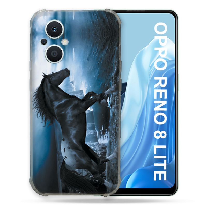 Coque Renforcée Pour Oppo Reno 8 Lite 5G Animal Cheval Noir