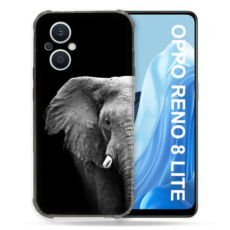 Coque Renforcée Pour Oppo Reno 8 Lite 5G Animal Elephant Noir