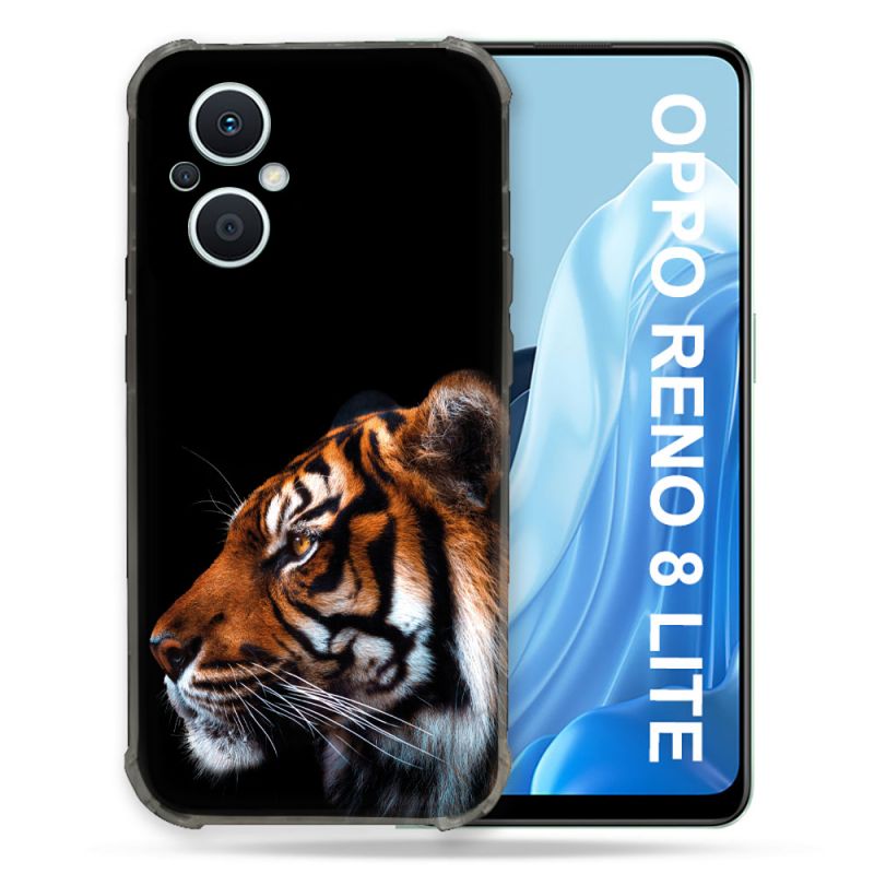 Coque Renforcée Pour Oppo Reno 8 Lite 5G Animal Tigre Noir