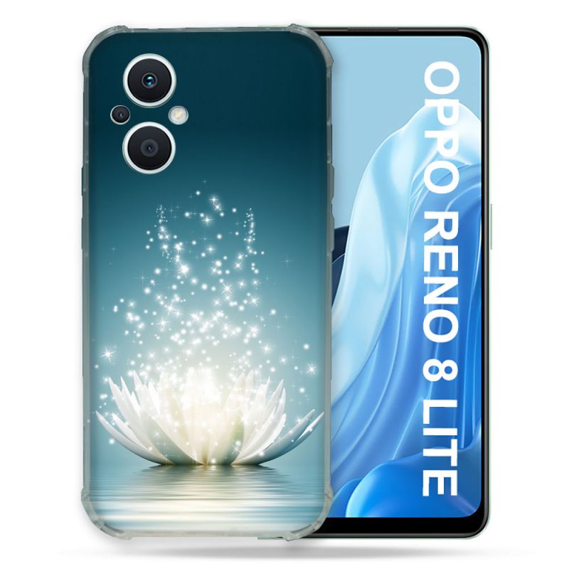 Coque Renforcée Pour Oppo Reno 8 Lite 5G Fleur Lotus Blanc