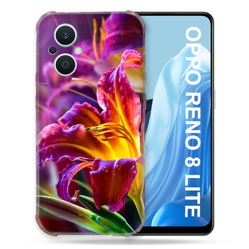 Coque Renforcée Pour Oppo Reno 8 Lite 5G Fleur Lys Color