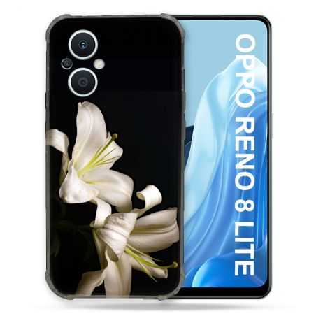Coque Renforcée Pour Oppo Reno 8 Lite 5G Fleur Lys Noir
