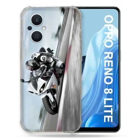 Coque Renforcée Pour Oppo Reno 8 Lite 5G Moto Course GP Blanche