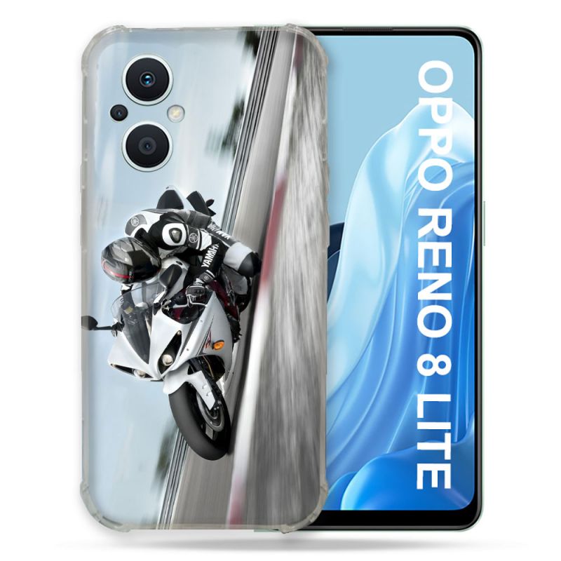 Coque Renforcée Pour Oppo Reno 8 Lite 5G Moto Course GP Blanche