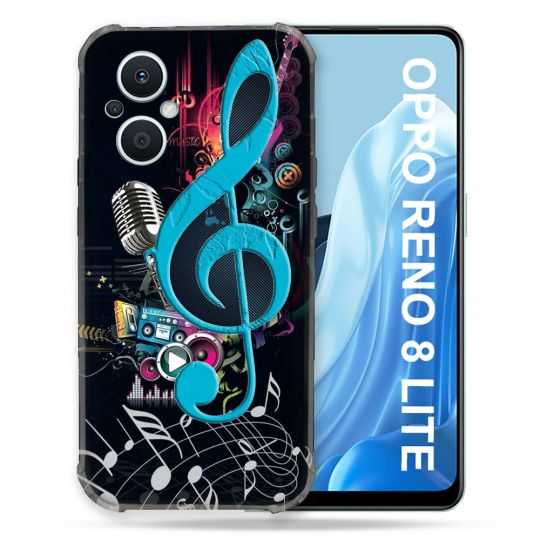 Coque Renforcée Pour Oppo Reno 8 Lite 5G Musique Cle Sol Bleu