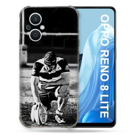 Coque Renforcée Pour Oppo Reno 8 Lite 5G Sport Rugby Noir Blanc