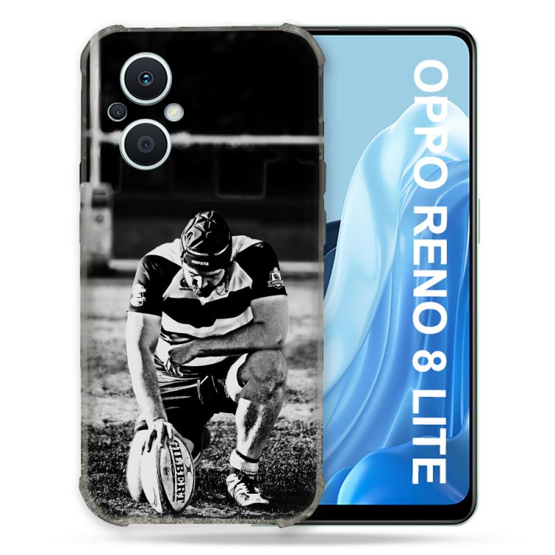 Coque Renforcée Pour Oppo Reno 8 Lite 5G Sport Rugby Noir Blanc
