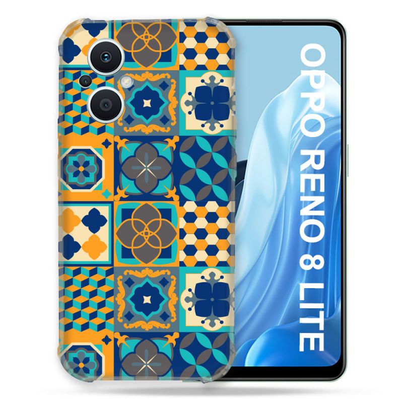 Coque Renforcée Pour Oppo Reno 8 Lite 5G Texture Carreau Ciment Orange
