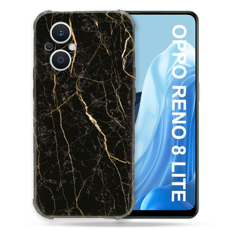 Coque Renforcée Pour Oppo Reno 8 Lite 5G Texture Marbre Noir