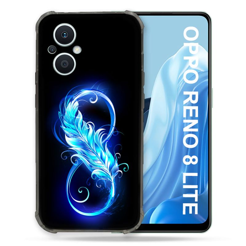Coque Renforcée Pour Oppo Reno 8 Lite 5G Texture Plume Infini Bleu