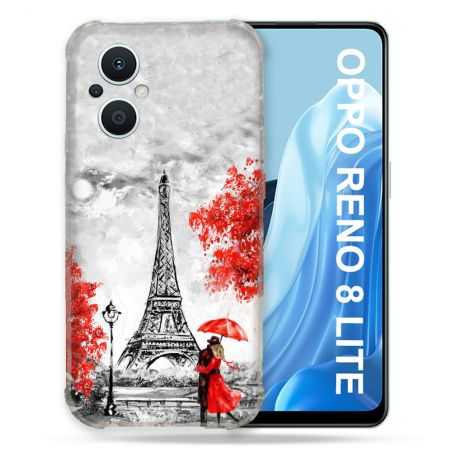 Coque Renforcée Pour Oppo Reno 8 Lite 5G Voyage France Paris Rouge