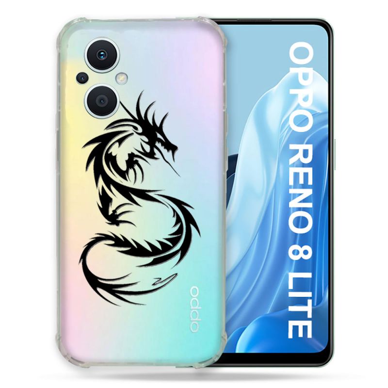 Coque Renforcée Transparente Pour Oppo Reno 8 Lite 5G Dragon Noir