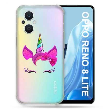 Coque Renforcée Transparente Pour Oppo Reno 8 Lite 5G Licorne Paillette