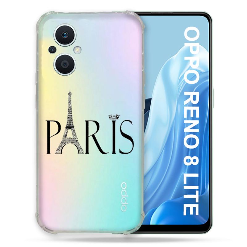 Coque Renforcée Transparente Pour Oppo Reno 8 Lite 5G Paris Noir