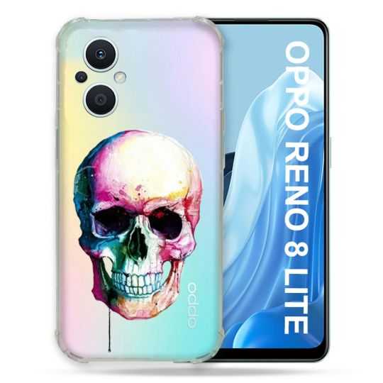 Coque Renforcée Transparente Pour Oppo Reno 8 Lite 5G Skull Head Crane Colore