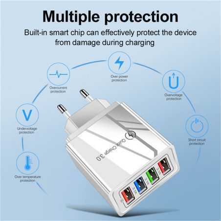 Plug Adaptateur Electrique Multisupport Multiprise Charge Rapide 4 USB Charge Rapide