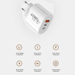Plug Adaptateur Electrique Multisupport Multiprise Charge Rapide 2 USB 1 USB-C